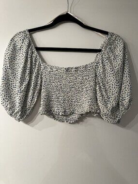 Forever 21 - Floral Print Off-Shoulder Crop Top Puff Sleeve